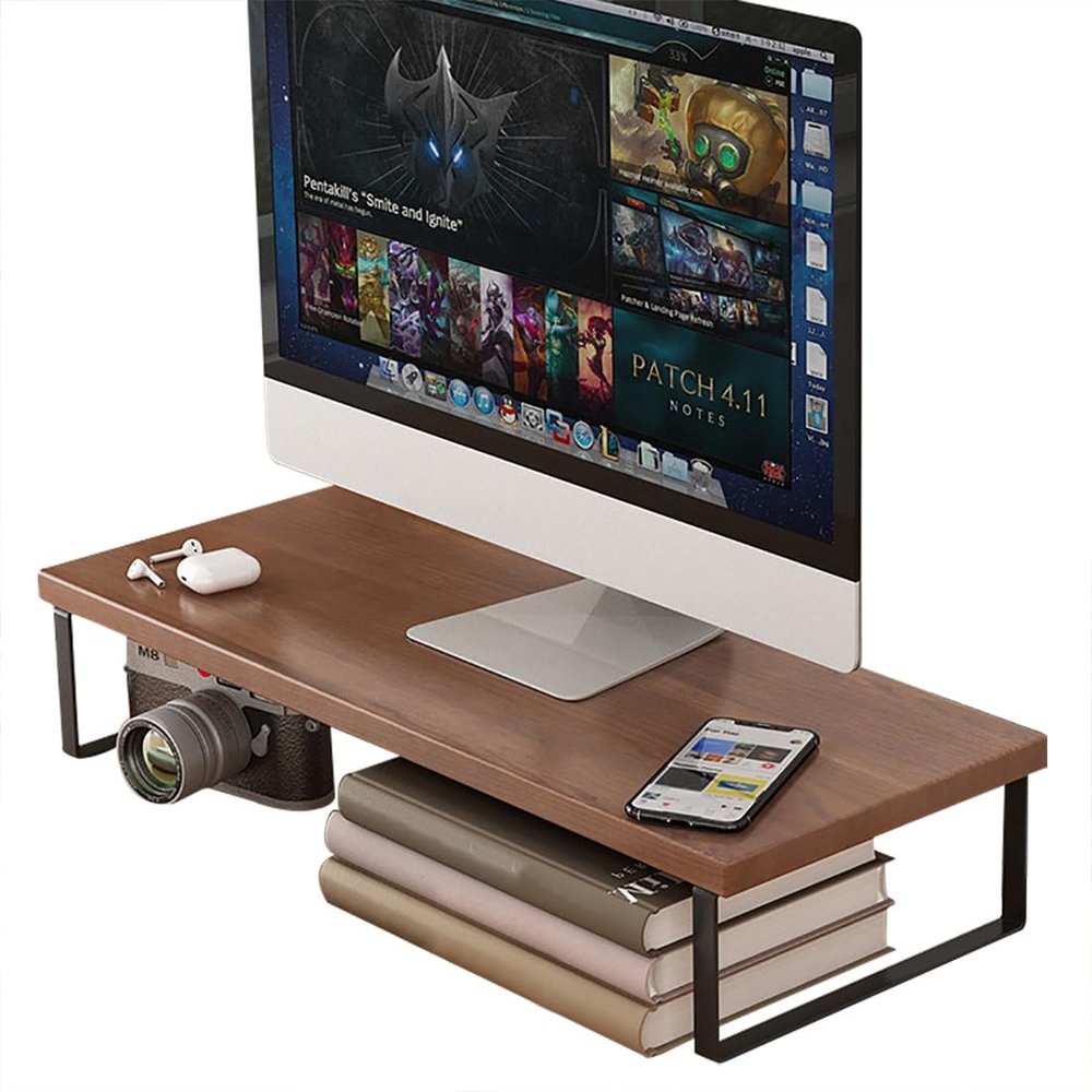 CAKERS Computer Monitor Stand|Ergonomic Desk Riser|Sturdy Desktop Organizer Shelf|Multi-Purpose Desktop Storage Accessories,Dark Brown,40x20x15cm(15.7x7.8x5.9in)