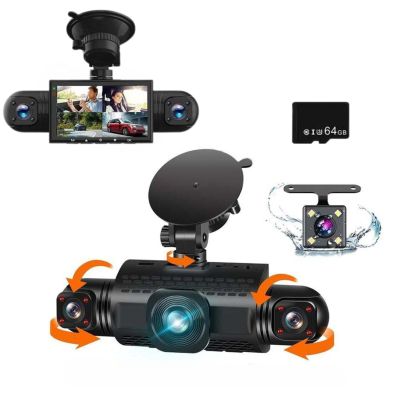 2025 Upgraded 4 Channel FHD Dash Cam,1080P Video Dash Cam 360,Car On-Dash Mounted Cameras, 8 IR LED Night Vision,Parking Mode,Seamless Loop Recording (with 64GB TF Card)