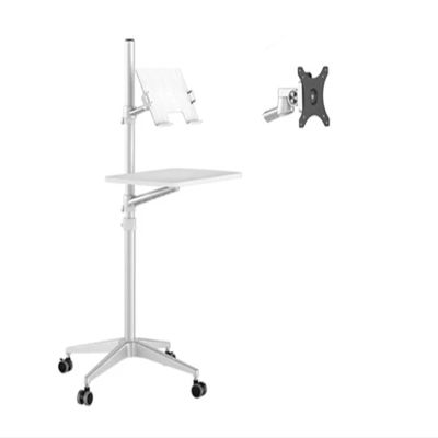 ADPVRLUQ Aluminum Alloy UT-2 Full Motion 2-in-1 Laptop Floor Stand Monitor Keyboard Support Frame Height Adjustable Mobile Laptop Table(Silver-White)