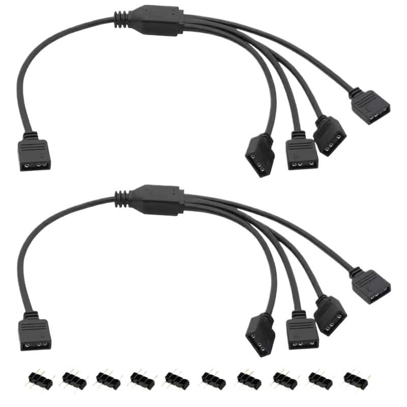BOXUWFO HONGP 2Pcs ARGB Splitter Cable, 1-to-4 Female to Female 5V 3 Pin Addressable RGB Splitter Extension Cable ARGB Sync Cable