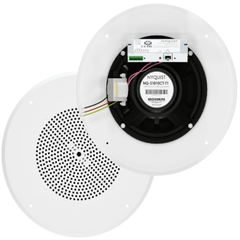 NQ-S1810CT-T1 Nyquist VoIP Ceiling Speaker, 10W Integrated Amplifier, 10/100 Ethernet Connection, DHCP Deployment, Reset Button, MEMS Digital Microphone, PoE Class-3