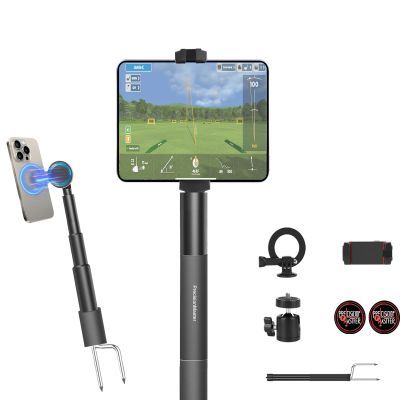 PrecisionMaster Golf Monopod Stick with Magnetic Phone Holder & iPad Mount, Adjustable 54" Stick with Metal Double Spikes for Golf Swing Training, Compatible with GoPro, Insta
