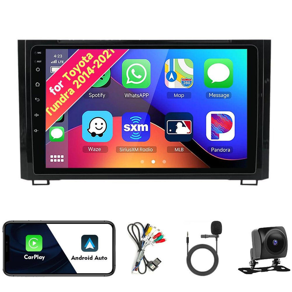 Car Radio Stereo for Toyota Tundra 2014-2021, Android 13, 9" IPS Touch Screen Upgrade Dash Kit with CarPlay & Android Auto, GPS Navigation DSP SWC 5G WiFi Camera 8CORE 8+128GB