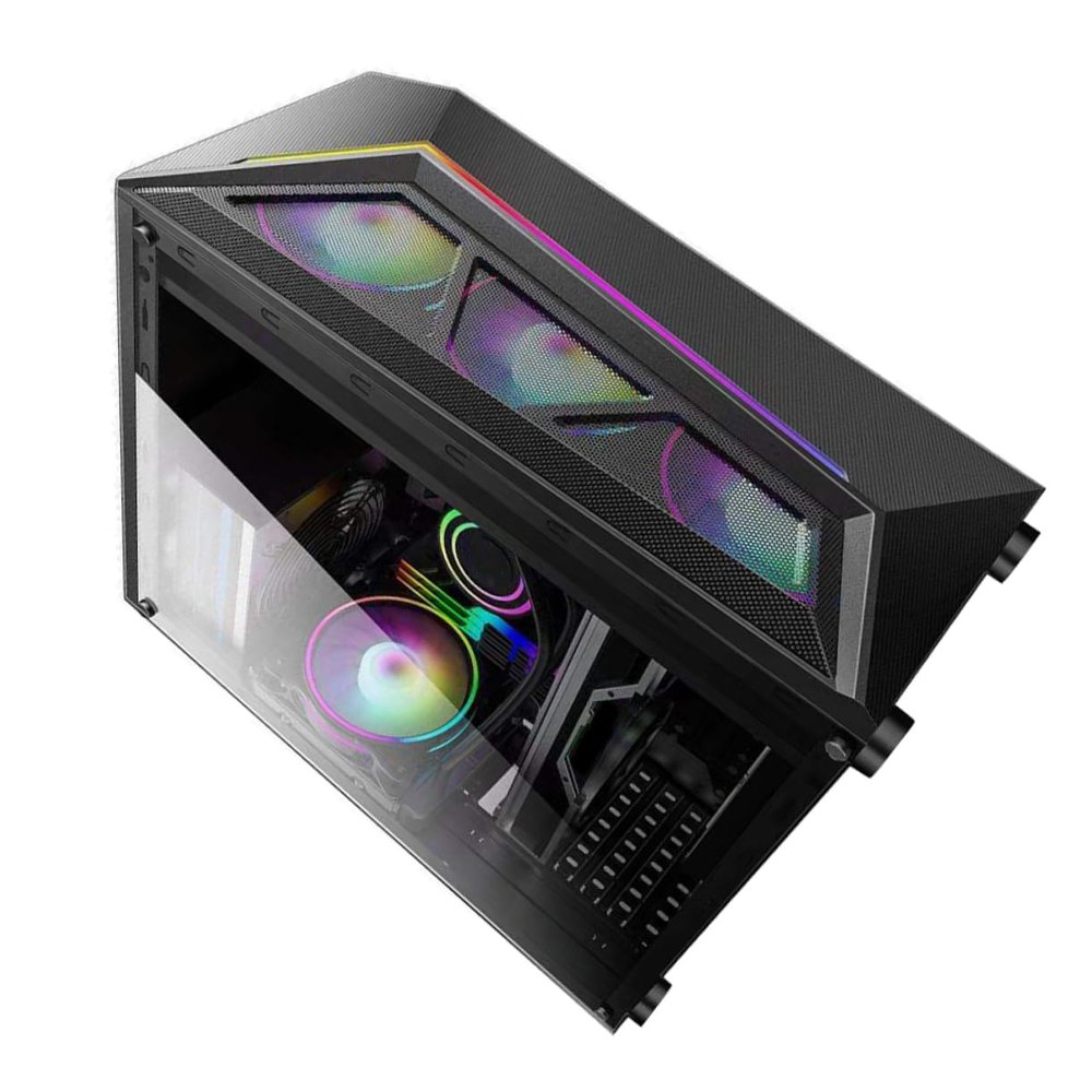 FONDOTIN RGB ATX Computer Case with Tempered Side Panel High Airflow Design and Pre-Installed Argb Fans for Gaming and Home Use RGB Black