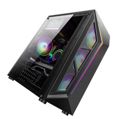 Angoily RGB ATX Computer Case with Tempered Side Panel Colorful Lighting and USB Port Gaming and Home Office Desktops