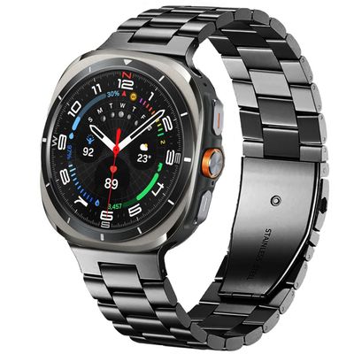 SPINYE Watch Bands Compatible with Samsung Galaxy Watch Ultra 47mm 2025/2024, No Gap Solid Stainless Steel Metal Band Reolacement Strap for Galaxy Watch Ultra 2 / Ultra 47mm Women Men, Black