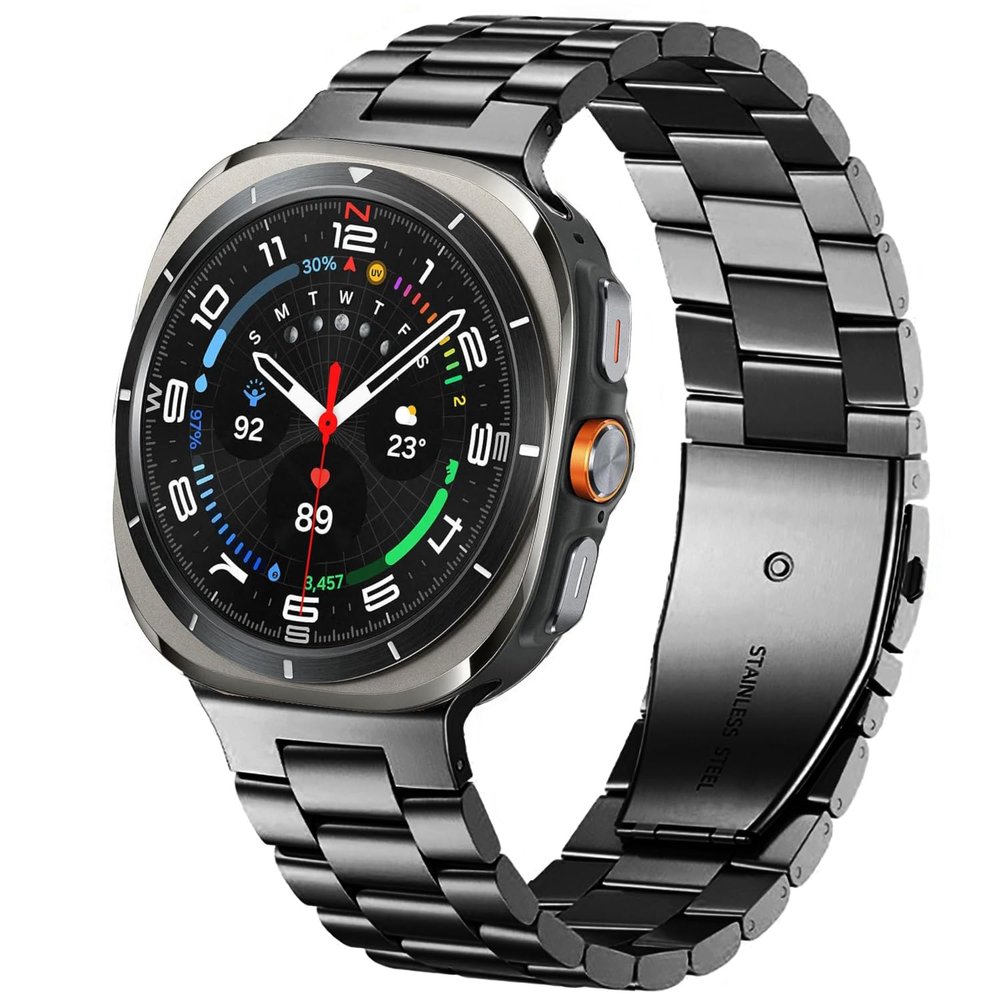 SPINYE Watch Bands Compatible with Samsung Galaxy Watch Ultra 47mm 2025/2024, No Gap Solid Stainless Steel Metal Band Reolacement Strap for Galaxy Watch Ultra 2 / Ultra 47mm Women Men, Black