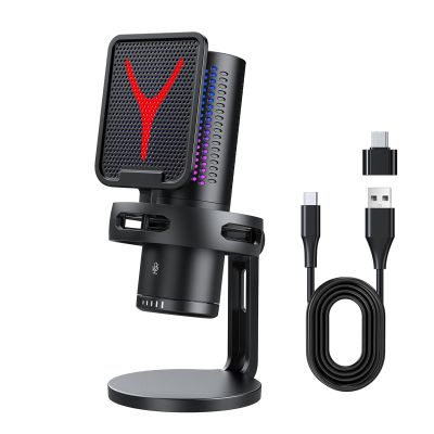 Jiawu USB Microphone for PC, Gaming Microphone with Quick Mute, Noise Cancellation Condenser Mic with RGB Lights, Popfilter, Shock Mount, Gain Control for Gaming, Streaming, Podcasts