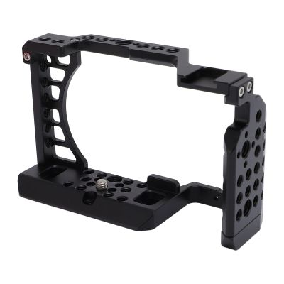 Camera Cage, Aluminum Alloy Video Camera Cage Rig Film Movie Making Camera Video Cage Stabilizer with Handle and 1/4 3/8 Screw Cold Shoe Mount for A6000 6300 6400 DSLR Camera