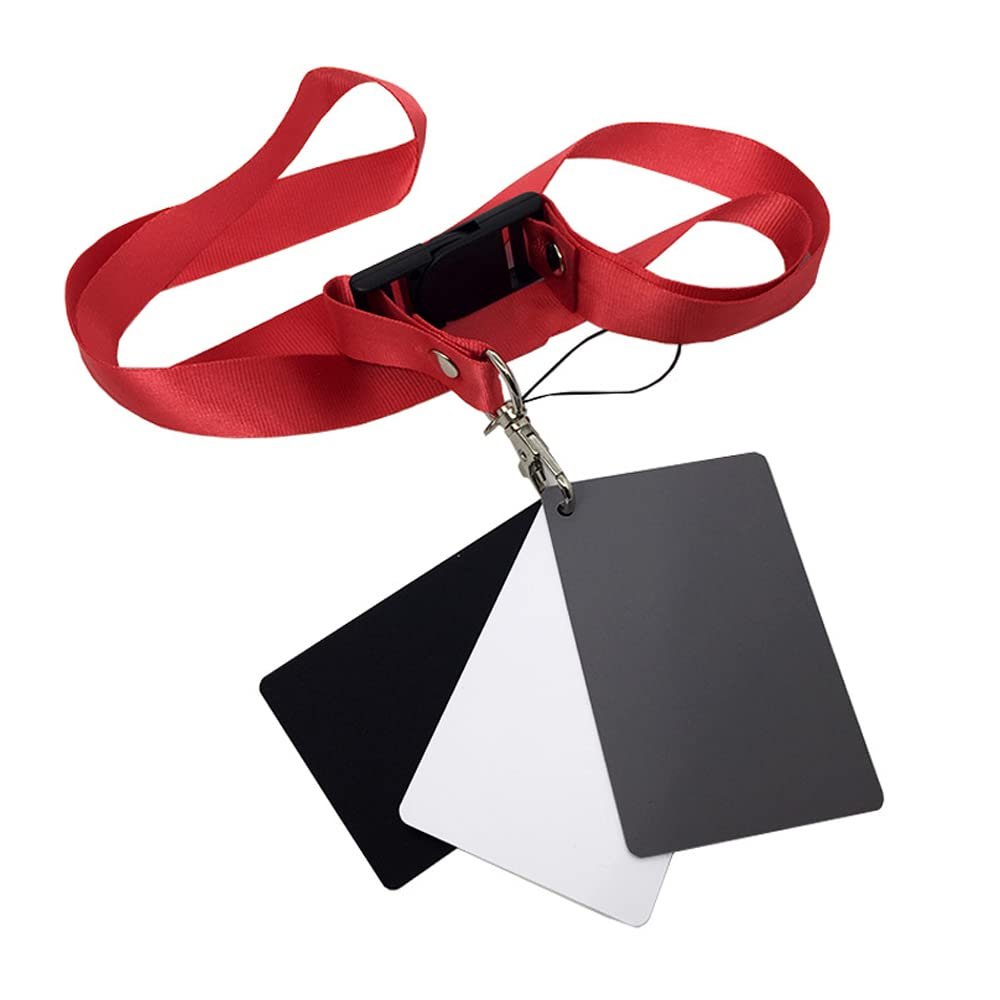 Acouto White Black 18% Gray Color Balance Cards Digital Grey Card with Neck Strap DSLR Camera White Balance Card Photography Accessory