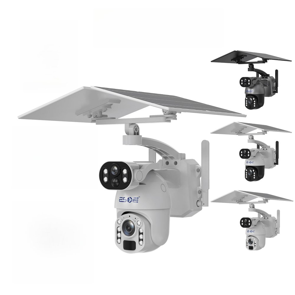 ESOE Solar Camera Outdoor Wireless 6MP Dual Lens Solar - 355 Pan & 120 Tilt, 2K Resolution, Color Night Vision, Two-Way Audio, AI Detection, No Monthly Fee (Gray Black Color,4G European)