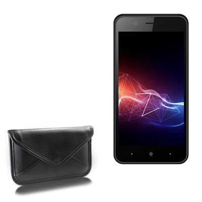 BoxWave Case Compatible with Panasonic P91 - Elite Leather Messenger Pouch, Synthetic Leather Cover Case Envelope Design - Jet Black