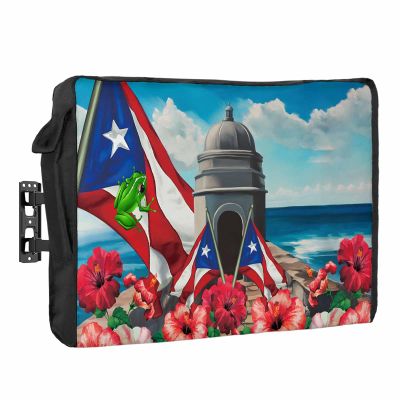 4th of July Outdoor TV Cover 32 Inch Puerto Rico Flag TV Enclosure Independence Day Frog Star Red Floral TV Covers for Outside July 4th Holiday TV Display Screen Protector with Remote Control Pocket
