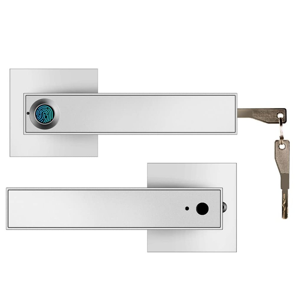 DUYHBAWRS-007 Electronic Smart Lock Semiconductor Fingerprint Handle Key Lock Unlock Door Detect for Home Office(White-Fruit peach5)