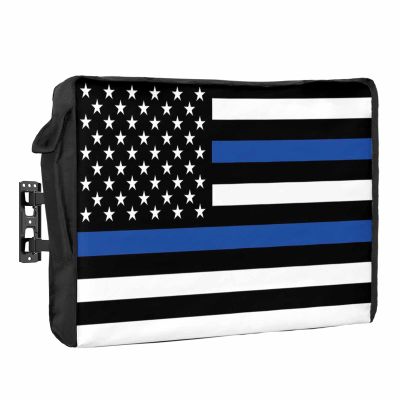 4th of July Outdoor TV Cover 65 Inch Blue Line USA Flag TV Enclosure Independence Day American Police Law Enforcement TV Covers for Outside TV Display Screen Protector with Remote Control Pocket