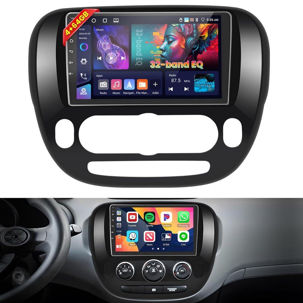 Inefala [4+64GB] Android 15 Car Radio for Kia Soul 2014-2017 with Wireless Carplay Android Auto, 9 Inch HD Touchscreen Car Stereo with WiFi GPS Bluetooth5.0 FM/RDS 32EQ SWC Backup Camera MIC