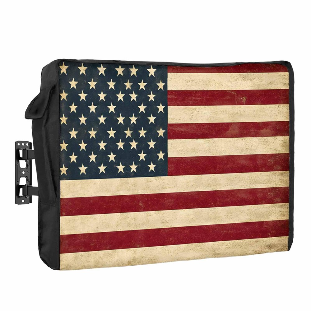 4th of July Outdoor TV Cover 50 Inch American Flag TV Enclosure Independence Day Retro USA Star Stripes TV Covers for Outside July 4th Holiday TV Display Screen Protector with Remote Control Pocket