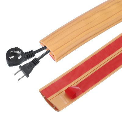 PATIKIL Floor Cord Cover 1.2 in x 3.3 Ft, Self Adhesive Cord Hider Floor Power Cord Protector Extension Cable Management Cable Recess for Offices Exhibitions, Yellow Wood Grain