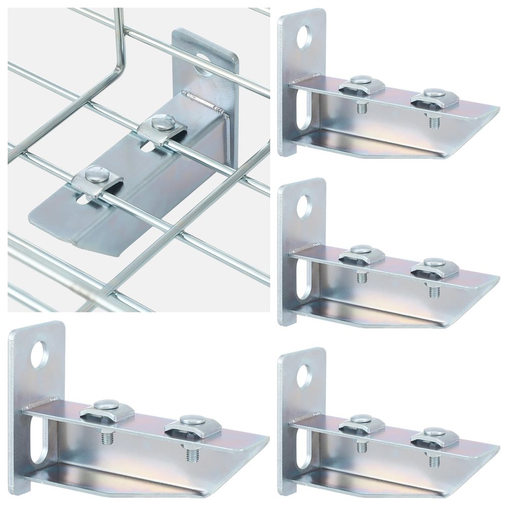 Zonon 4 Pcs Wire Mesh Cable Tray Bracket T-Shaped Zinc Plated Silver Steel Bracket Kit for Cable Mesh Tray, Wall Mount, 100mm