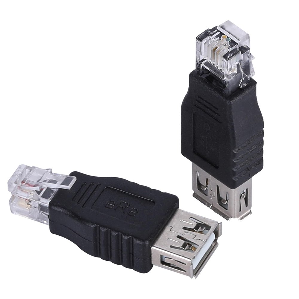 BMMOREN RJ11 Male to USB Female Telephone Connector, 2 Pack RJ 11 Plug to USB A Telephone Line Adapter for Communication Fax Machine (RJ11 6P2C)