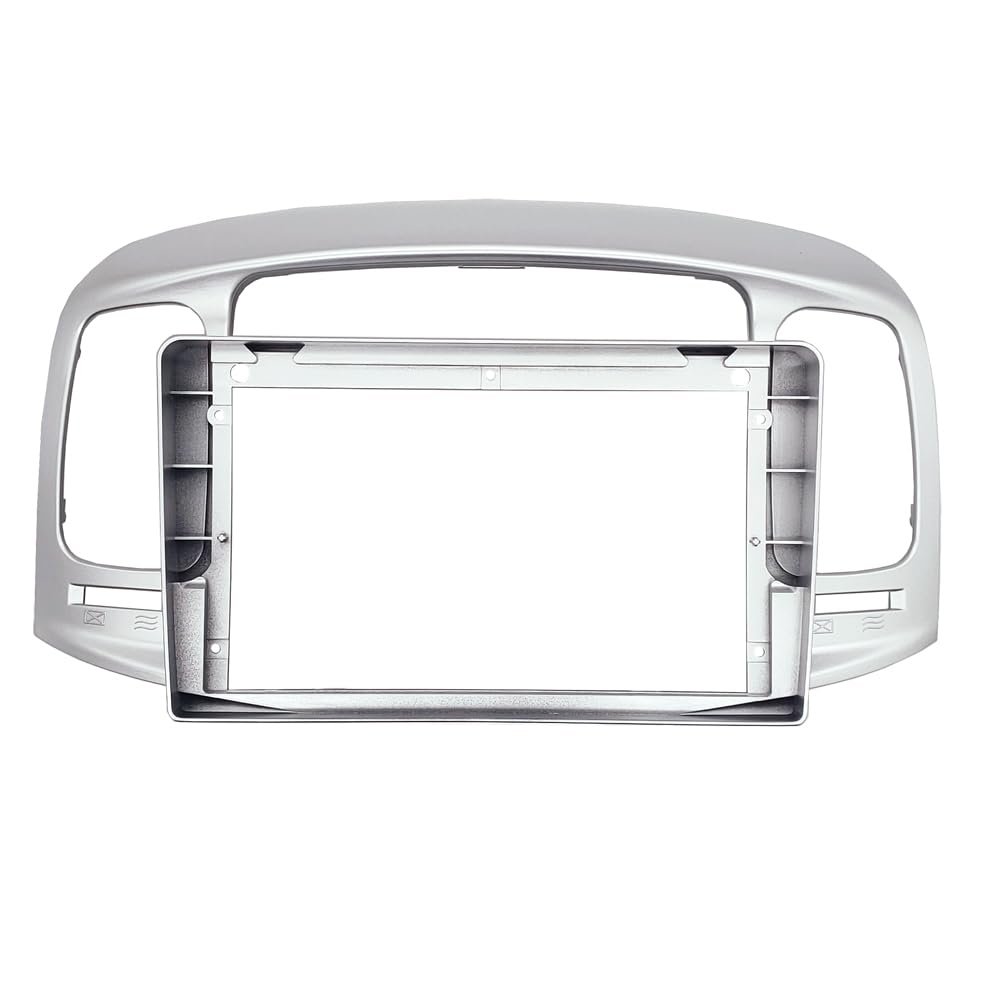 2 Din Car Radio Fascia Compatible with Accent 09-12 DVD Stereo Frame Plate Adapter Mounting Dash Installation Bezel Trim Kit(Silver)
