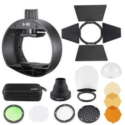 Godox S-R2 Round Head Accessories Adapter with AK-R1 Round Head Accessories for Godox AD200Pro II AD200 Pro,V860III,TT685II,TT520II,Compatible with Canon with Nikon with Sony Camera Flash Speedlight