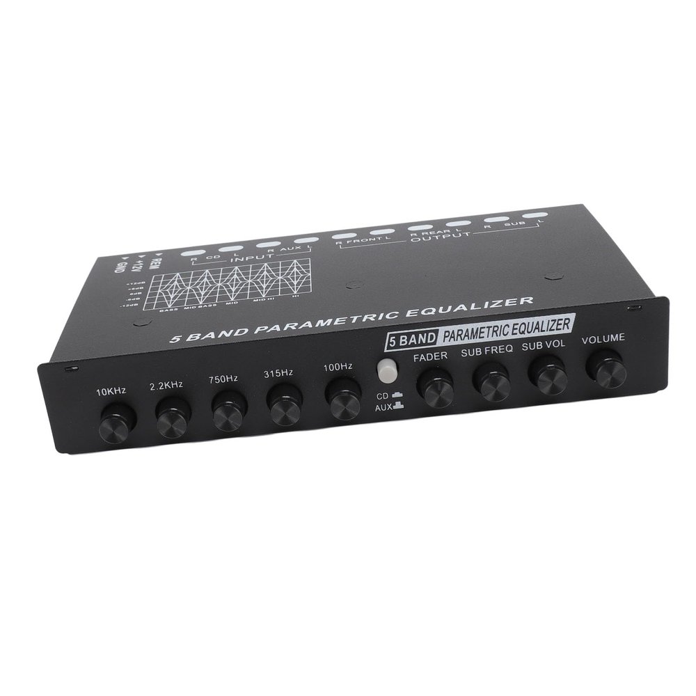 5 Bands EQ, Stereo Control CD AUX Input Select Switch 5 Band Car Sound Equalizer Adjustable Front Rear Sub Output for Motorcycle for RTV