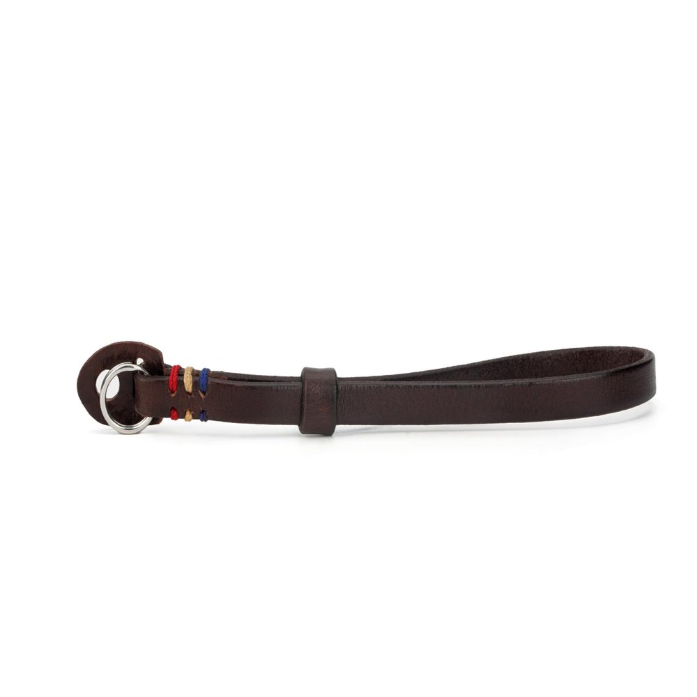 Cowhide Camera Wrist Strap, Dark Brown with Colored Thread, Metal Ring Attachment
