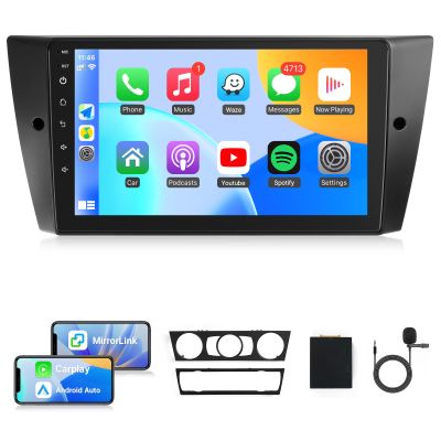 Naifay Android Car Radio for BMW 3 Series 328i 335i 325i (E90/E91/E92/E93) 2005-2011, 9inch Touch Screen for BMW Car Stereo with CarPlay Android Auto Bluetooth GPS WiFi, Support Fiber Optic Model