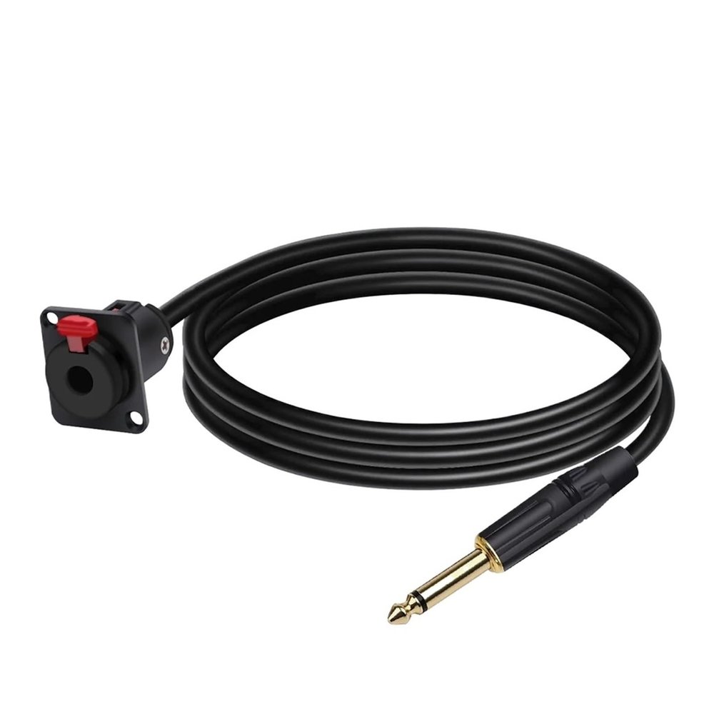 6.35mm 1/4" Female Panel Mount Socket to 6.35mm 1/4 Inch TS/TRS Male Jack Pass Through Connector Audio Extension Shiel~ded Cord(Female to TS-BK,0.29m)