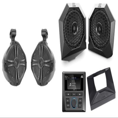 Audiosavings Bundle: RZRSYSTEM1 Bluetooth Media Receiver + 6" Front Speakers Bundle with Rockville 8" 300W Marine Wakeboard Tower Speakers, Fits 14-18 Polaris RZR XP1000/900 (2 Items)