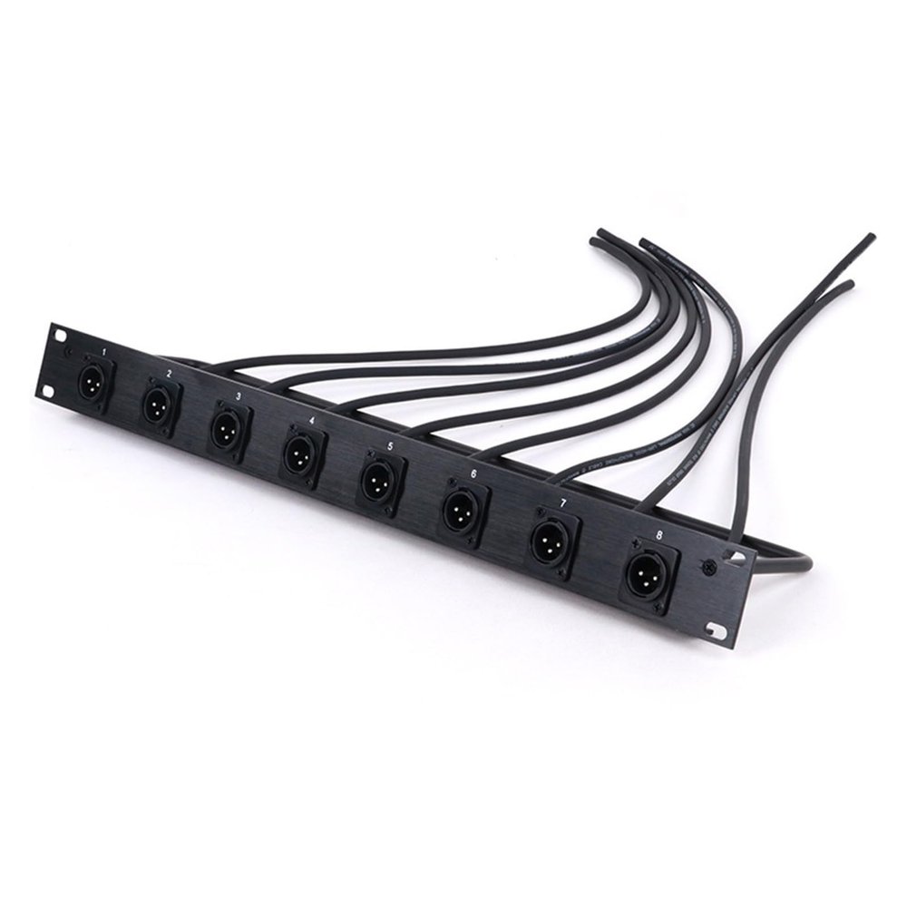 1pc Customized 8-Way 1U Cabinet XLR Audio Jumper Rack,8-Hole Panel Mount 3Pin XLR Male Socket+Audio Shi~lded Cable-Free Welding(1M)