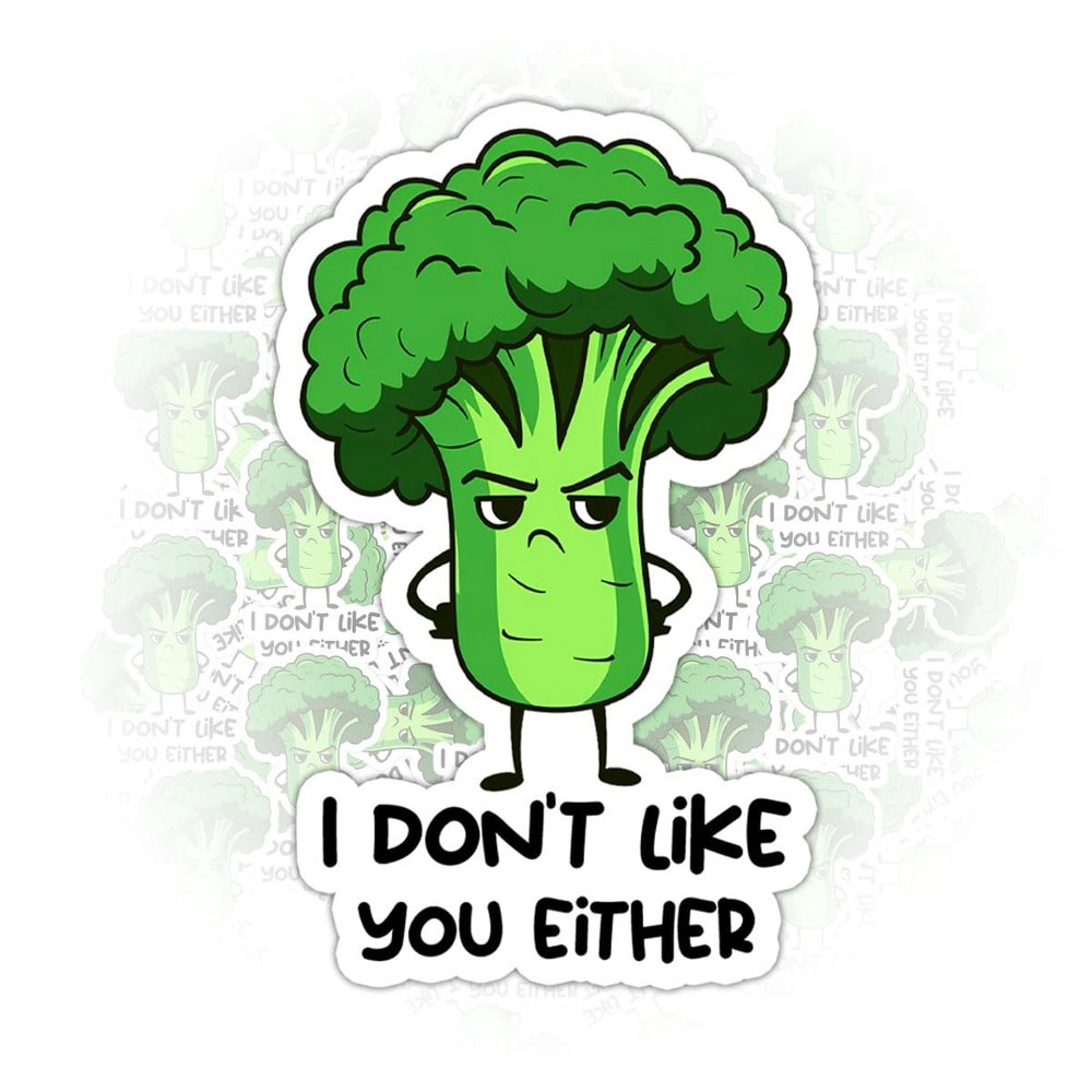 3Pcs Broccoli I Don't Like You Either Sticker Gifts Funny Broccoli Vegetable Waterproof Stickers Vegetarian I Don't Like You Either Vinyl Decal for Laptop Water Bottle Toolbox Phone Case Cars 3"