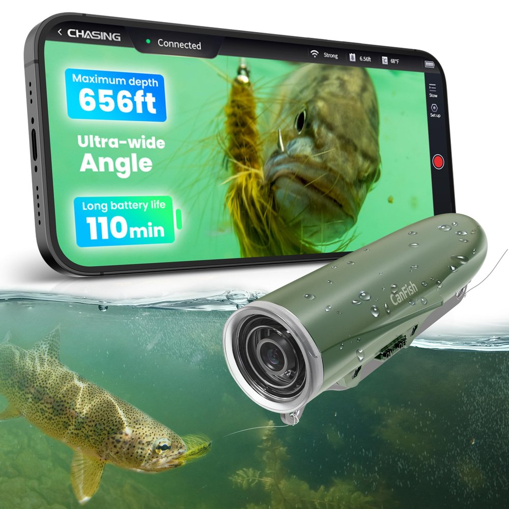 Fishing CamX Fishing Camera/Finder/CanFish, HD 1080P &136Ultra-Wide-Angle,656FT ROV Waterproof/Motion Sensing/Segmented Intelligent Recording/Wireless Charge/App Compatible(Mint Green)