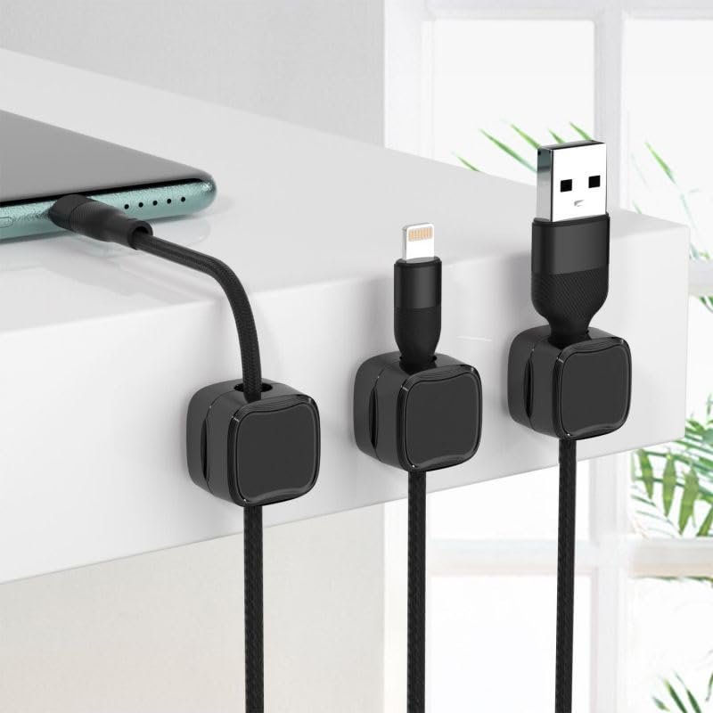 Magnetic Cable Organizer, Under Desk Wire Management Clips, Adjustable Cord Holder, Black