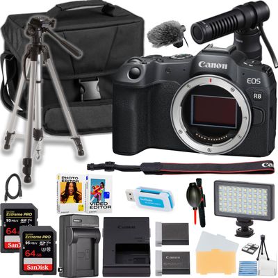 Canon EOS R8 Mirrorless Camera Body ONLY + Canon Microphone + Camera Case + More (19pc Bundle) (Renewed)