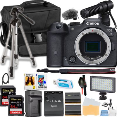 Canon EOS R7 Mirrorless Camera Body ONLY + Canon Microphone + Camera Case + More (19pc Bundle) (Renewed)