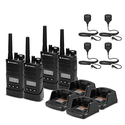 4 x Motorola RMU2080d On-Site 2-Way Business Radio with Display (RMU2080D) + 4 x HKLN4606 Remote Speaker Mic - 4 Pack with Mic Bundle (Renewed)