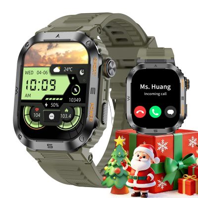 FANCHENGZI Military Smartwatch for Men,Relojes para Hombres 100 Sports Modes(Answer/Dial Calls), IP67 Waterproof Fitness Watch, Pressure for Android and iOS,2.01''HD DIY Screen Smartwatch(Green)
