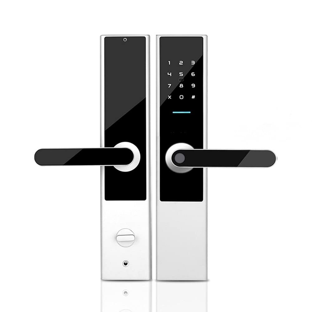 DUYHBAWRS-007 Door Lock Keyless Smart Lock Card/Password/Fingerprint Digital Lock Electronic Home Mortise Lock(White-Fruit peach5,Right Direction)