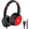 ADOOPE USB C Wired Over-Ear Headphones with Mic, Hi-Fi Stereo Sound, Noise-Isolating Ear Cups, Comfortable Fit for iPhone15/16, Samsung Galaxy S24/S23, Type-C Phones & Tablets (Black&Red) view 1