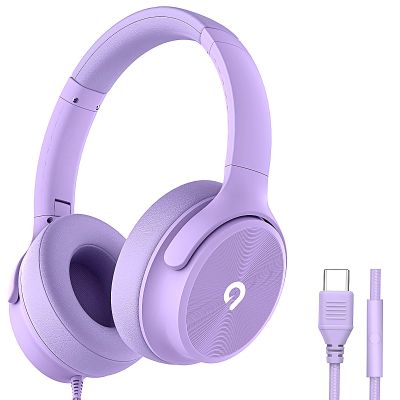 ADOOPE USB C Wired Over-Ear Headphones with Mi, Hi-Fi Stereo Sound, Noise-Isolating Ear Cups, Comfortable Fit for iPhone15/16, Samsung Galaxy S24/S23, Type-C Phones & Tablets (Purple)