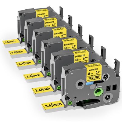 Colorty 18mm Black on Yellow Tape Replace for Brother TZe-641 P-Touch Label Tape 18 mm 0.7 Laminated TZe641 for Ptouch PTD400 PTD410 PT-E300 PT-E560BTVP Edge Label Maker Refills 3/4 Inch, 6 Pack