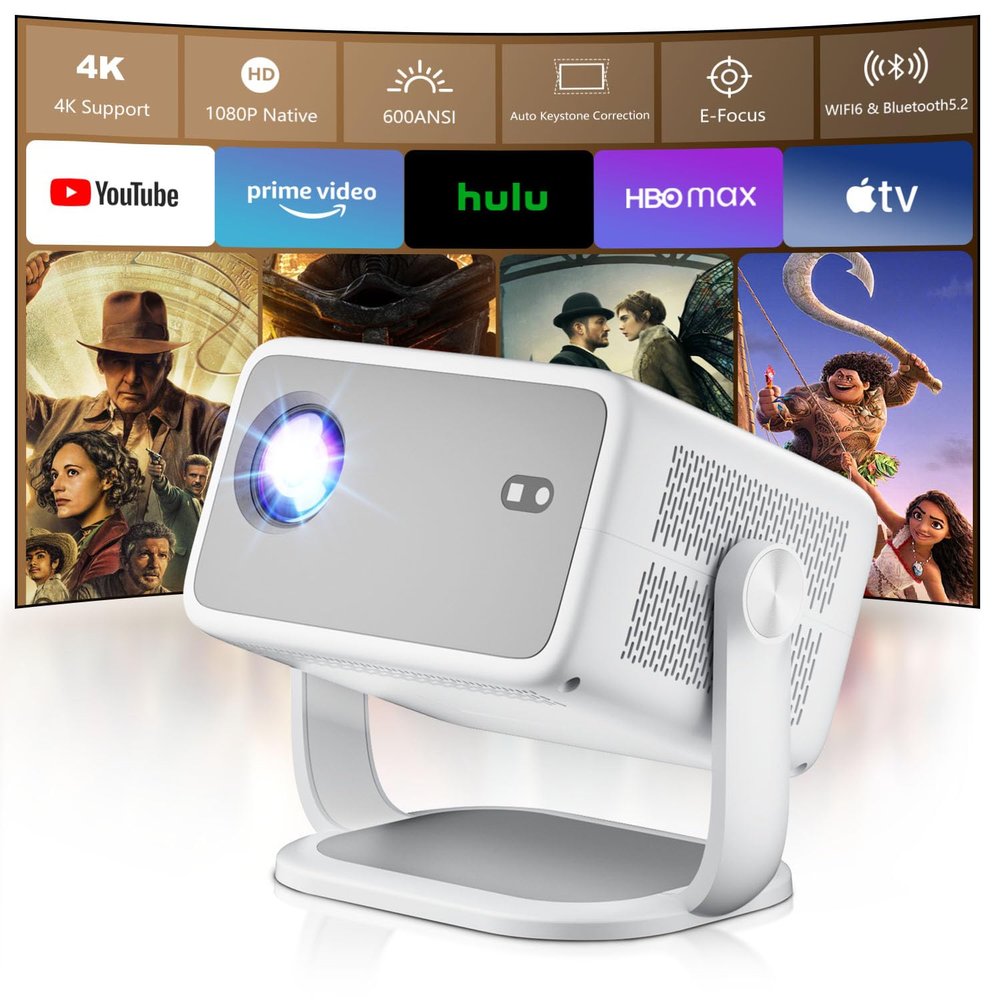 [ 800 ANSI Lumens ] 4k Projector 1080P Native, Electric Focus/Auto Keystone, Smart Projector with Built-in Apps, WiFi and Bluetooth Projector for Home/Outdoor Movies (2026 Upgrade, L018-Grey)
