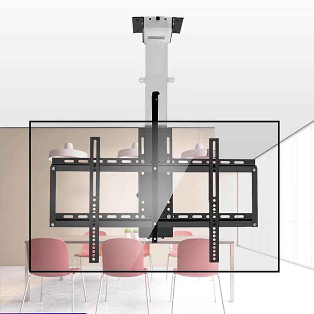 LLHBBSHYYDM Electric Ceiling TV Mount, Ceiling TV Mount, with Remote Control Motorized TV Mount, Hanging TV Mount Bracket, Electric TV Lift and Memory Setting(Black+White)