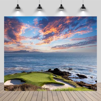 CHNYWORK 5ftx4ft Golf Courses Backdrop California Pebble Beach Resort Green Meadow Seaside Scenery Sunset Background Golf Theme Holiday Wedding Birthday Party Decor Photo Props Wallpaper