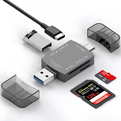 4-in-2 Memory Card Reader USB C USB A Dual Connectors, SD/TF Card Reader with OTG Charing Adapter Compatible for Laptop, PC, iPhone16/15, MacBook Pro/Air, iPad Pro, U Disk