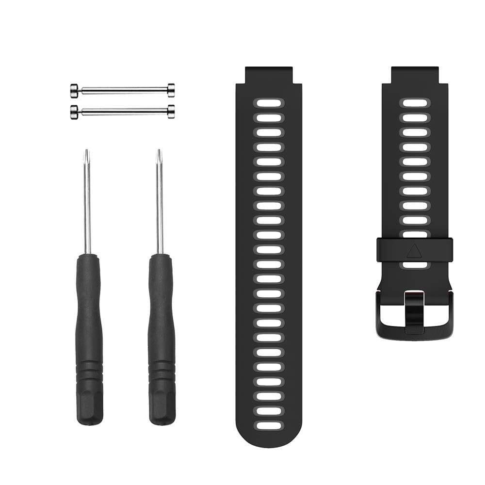HKIDKK For Forerunner 735XT Watch Bands Black Buckle Sport Silicone Watch Strap Replacement for Forerunner 230/220/235/620/630/735XT and Approach S20/S5/S6 Smart watch band(Black-grey)