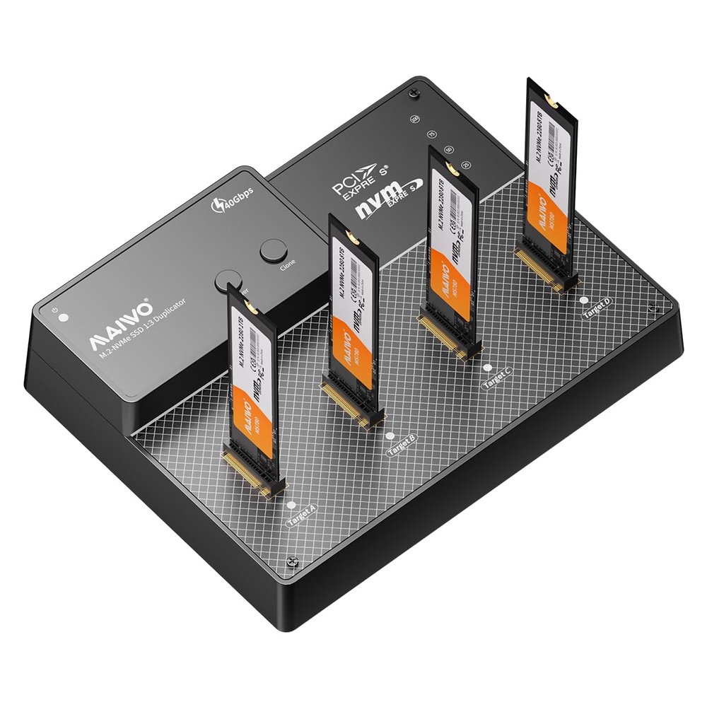 MAIWO 4 Bay NVMe Cloner Duplicator with Cooling Fan, USB4.0 NVMe PCIe Dock SSD Reader, Supports 1-to-3 Offline Clone & Software RAID,40Gbps High Speed, Backward Compatible Thunderbolt 4/3