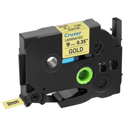 Cruxer 1 Pack Replacement for P-Touch TZe-821 TZ-821 Label Tape Black Text on Gold Laminated 9mm 0.35" Compatible with Ptouch PT-D200 PT-D210 PT-D400 PT-D450 PT-D600 PT-H100 PT-1230PC Label Maker